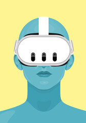Human face in augmented or virtual reality glasses. Metaverse digital virtual reality technology, Vector illustration 