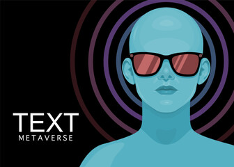 Human face in augmented or virtual reality glasses. Metaverse digital virtual reality technology, Vector illustration 