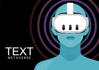 Human face in augmented or virtual reality glasses. Metaverse digital virtual reality technology, Vector illustration 