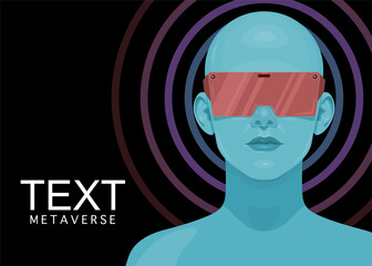 Human face in augmented or virtual reality glasses. Metaverse digital virtual reality technology, Vector illustration 