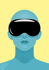 Human face in augmented or virtual reality glasses. Metaverse digital virtual reality technology, Vector illustration 