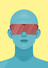 Human face in augmented or virtual reality glasses. Metaverse digital virtual reality technology, Vector illustration 