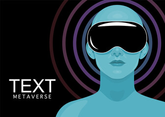 Human face in augmented or virtual reality glasses. Metaverse digital virtual reality technology, Vector illustration 
