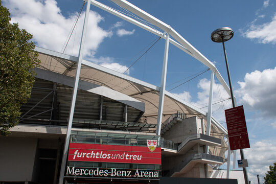 Stuttgart, Germany - July 31, 2021: Exterior of the Mercedes-Benz Arena (Neckarstadion), home of the VfB Stuttgart football club.