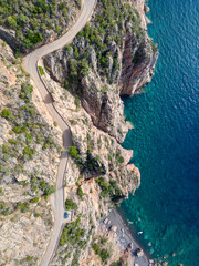 Aerial drone view of the Calanches of Piana on Corsica island, France - 654728236