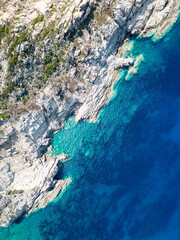 Aerial drone view of the Calanches of Piana on Corsica island, France - 654729026