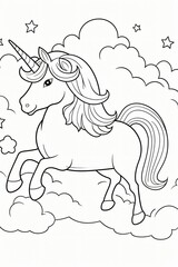 Obraz na płótnie Canvas Coloring book of cute unicorn with cloud and rainbow. Black and white pattern coloring page for kids