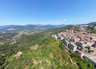 Aerial drone view of Sartenes village on Corsica island, France - 654731839