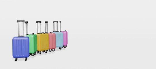 Colorful travel bag or luggage 3d rendering in isolated background for travel content, wallpaper, promotion, banner, tour, cover and etc.