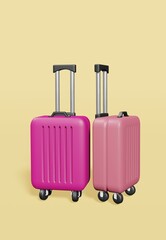 Colorful travel bag or luggage 3d rendering in isolated background for travel content, wallpaper, promotion, banner, tour, cover and etc.