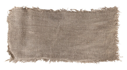 Burlap texture. A piece of torn burlap on a white background. Canvas. Packing material