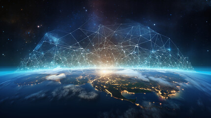 Illustration of the virtual connected earth representing Cloud Computing and Network