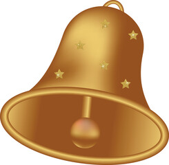 golden New Year's bell with glitter stars on a transparent background - obrazy, fototapety, plakaty
