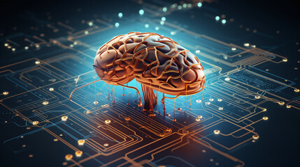 Brain on Circuit Board representing Neuroscience
