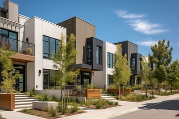 Contemporary neighborhood showcasing architectural styles, design, and lifestyle. Generative AI
