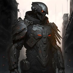 cyberpunk military full body ballistic sleek matte black armor 