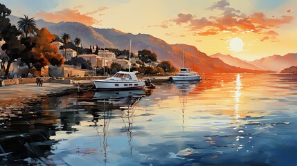 Beautiful watercolor paintings of fishing boats. - obrazy, fototapety, plakaty