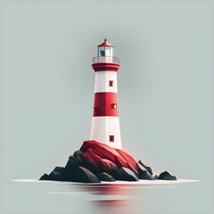 a red and white lighthouse calming minimalist offcenter 