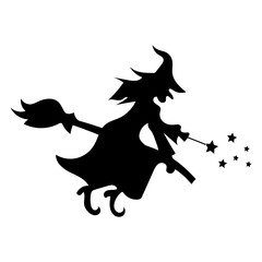 halloween witch flying with broom