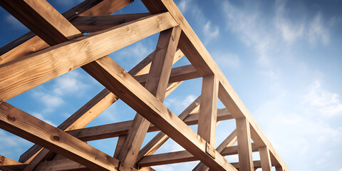 Building a Wooden Roof Frame House: Step-by-Step Guide with blue sky background 