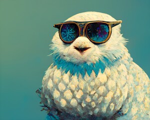 80s faded graphic of a snowy owl wearing sunglasses smoking playing darts with the words Owls Club emblazoned across the top blue background cute ears surreal GB Shift Ray Tracing Ray Tracing 