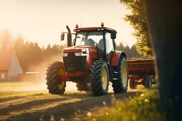Fototapeta premium Tractor in the field, Agricultural machinery