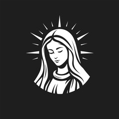 vector illustration of cute Our Lady Virgin Mary Mother of Jesus, Holy Mary, printable, suitable for logo, sign, tattoo, laser cutting, sticker and other print on demand - obrazy, fototapety, plakaty