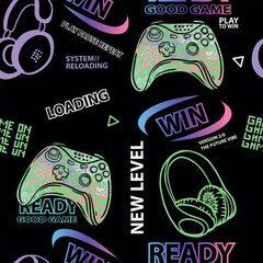 Seamless bright pattern with joysticks. gaming cool print for boys and girls. Suitable for textiles, sportswear, web  © SokolArtStudio