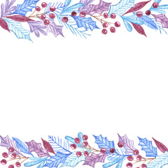 Frame border seamless made of Different shaped blmock up with copy space. Watercolor aquarelle hand drawn design element for New year and X-mas christmas cards,invitations in square format