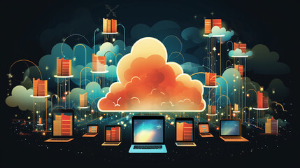 Illustration of cloud computing technology and mobile computing technology