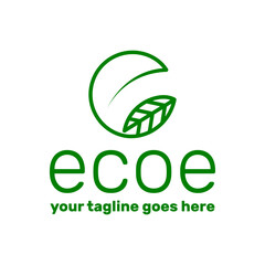 eco e letter logo template with leaf icon