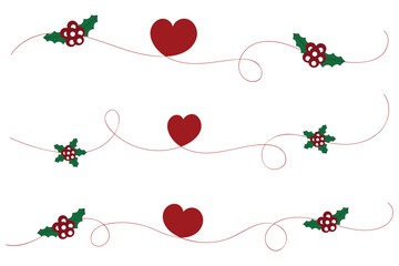 
Hand drawn Thin lines doodle heart Merry Christmas red holly ornaments, Christmas Red hearts together Calligraphy Scroll holiday decorative elements for Wedding greeting cards invitation card