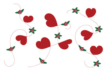 
Hand drawn Thin lines doodle heart Merry Christmas red holly ornaments, Christmas Red hearts together Calligraphy Scroll holiday decorative elements for Wedding greeting cards invitation card - obrazy, fototapety, plakaty