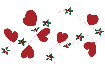 
Hand drawn Thin lines doodle heart Merry Christmas red holly ornaments, Christmas Red hearts together Calligraphy Scroll holiday decorative elements for Wedding greeting cards invitation card - obrazy, fototapety, plakaty