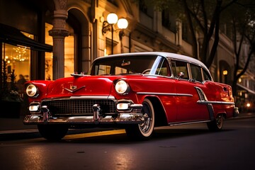 Vintage american red car in the city