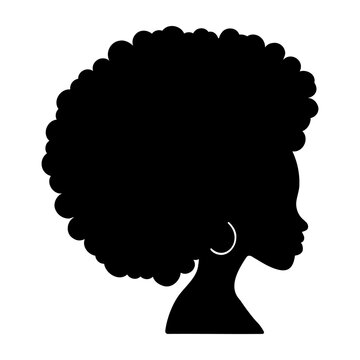 70s afro hairstyle woman head profile silhouette. Vector illustration