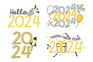2024 new year festival illustration, Happy new year, design for poster, banner, greeting and new year 2024 celebration, Vector illustration.