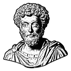 Fototapeta na wymiar Bust portrait of Roman emperor Marcus Aurelius as retro stencil illustration with distressed grunge texture isolated on transparent background