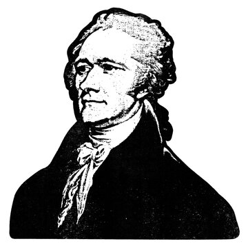 Portrait of American Founding Father Alexander Hamilton as retro stencil illustration with distressed grunge texture isolated on transparent background