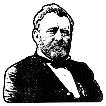 Portrait of American President Ulysses S. Grant as retro stencil illustration with distressed grunge texture isolated on transparent background