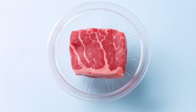 Artificial lab grown meat in petri dish, Biotechnology in climate change co2 carbon emissions ESG 2050
