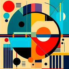 Abstract geometric composition with circles, squares and lines. Minimalism.