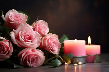 Obraz na płótnie Canvas Funeral concept with candle roses condolence card death prayer grave cemetery burial