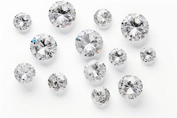 High quality round diamonds viewed from top on white background - obrazy, fototapety, plakaty