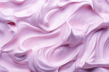 Pink homemade yogurt with a creamy texture featuring blueberries or strawberries in a close up macro shot - obrazy, fototapety, plakaty