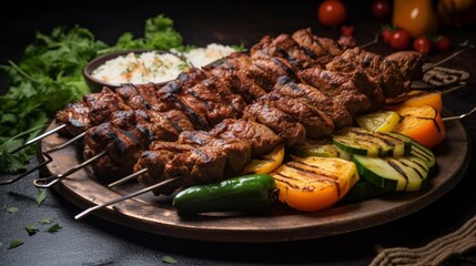 Arabic grilled arabic food dishes kebab, dolma, mansaf, shawarma Turkish and Arabic Traditional...