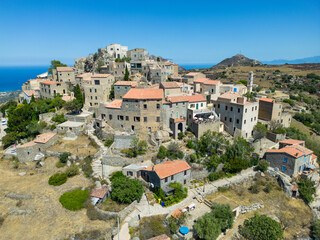 Aerial view of scenic Pietralta village in Corsica, France - 654748054