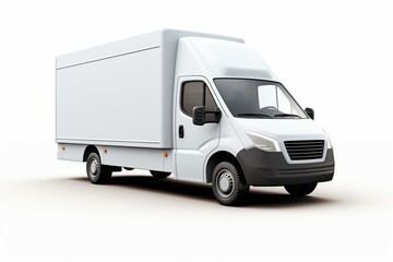 3D white delivery van with open back on plain white background. Generative AI