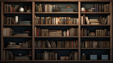 wooden shelves full of books