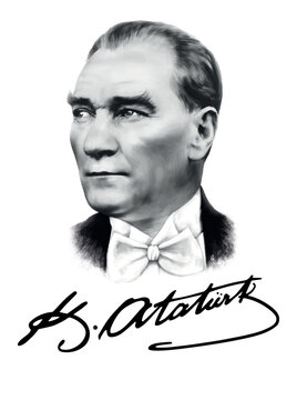 Mustafa Kemal Atatürk portrait and signature vector design (1881-1938), founder and first president of the Republic of Turkey